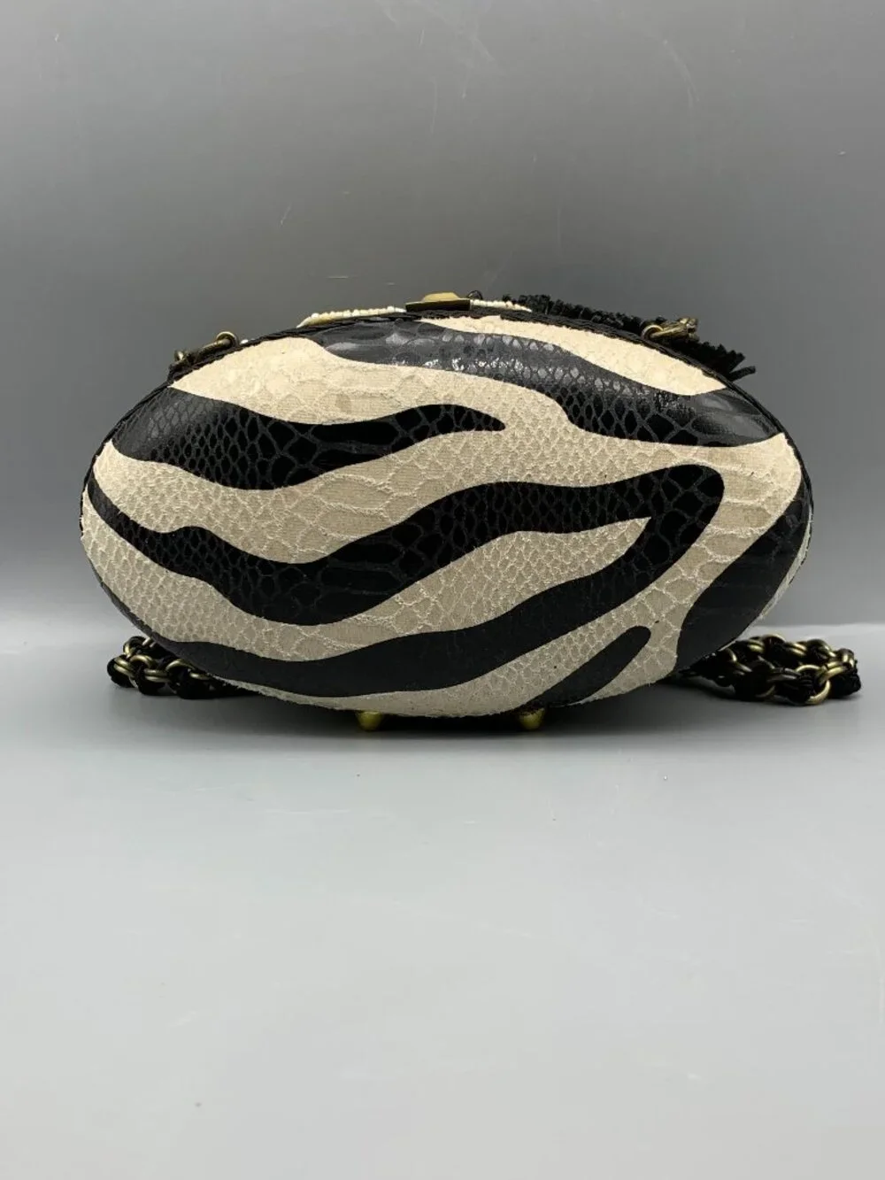 Vintage Mary Frances Zebra-Beaded Handbag Clutch with Removable Shoulder Chain